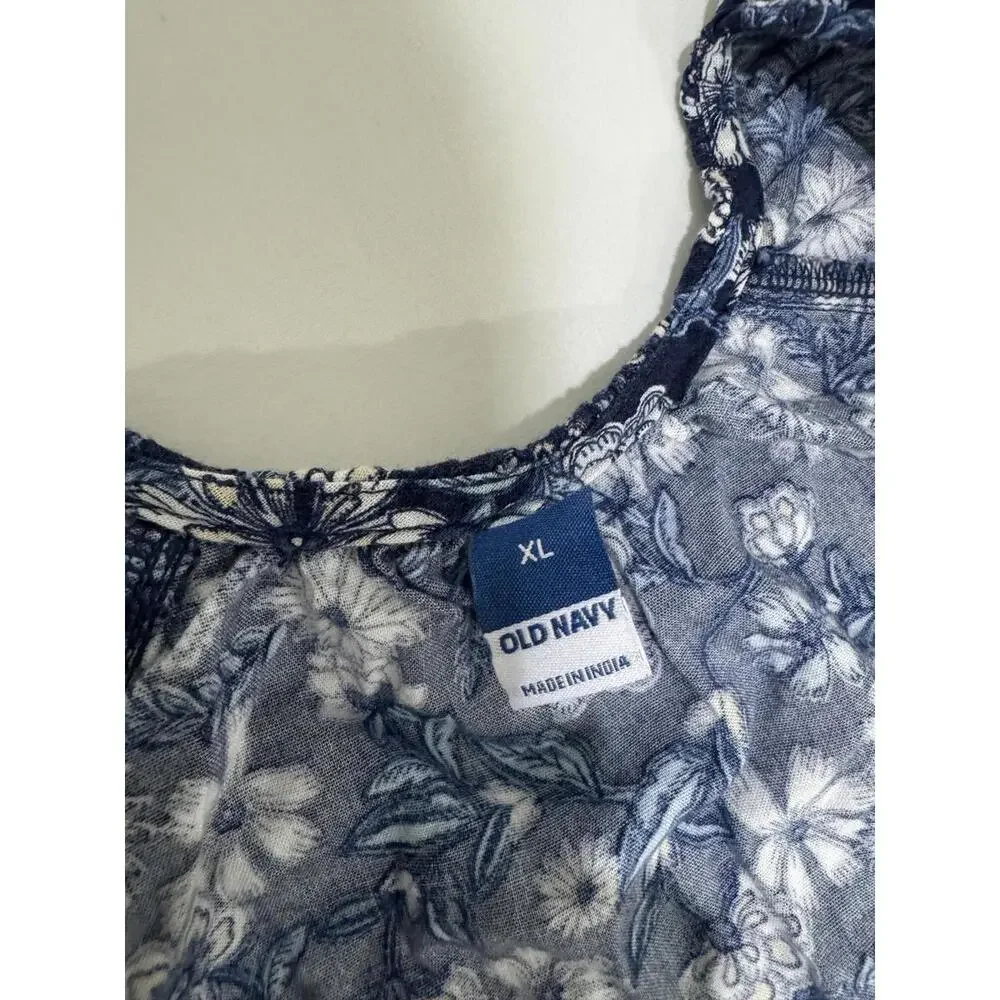Old Navy Blue Floral Print Puff Sleeve All-Day Spring Long Maxi Dress- Size XL - Picture 8 of 9